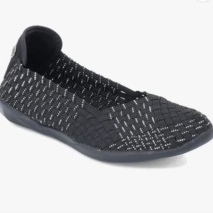 Bernie Mev Woven Black and Silver Slip-ons Flats, Sz. 8, 38